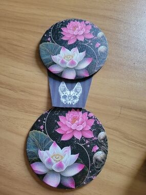 💀NEW💀 Hand Crafted Pink and White Lotus Floral Car  Coasters